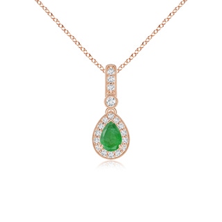 6x4mm A Pear-Shaped Emerald and pave Diamond Halo Pendant in Rose Gold