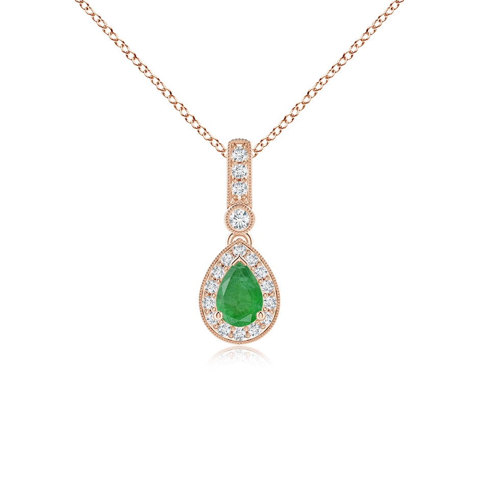 6x4mm A Pear-Shaped Emerald and pave Diamond Halo Pendant in Rose Gold 