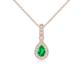 6x4mm AAA Pear-Shaped Emerald and pave Diamond Halo Pendant in Rose Gold