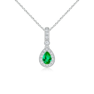 6x4mm AAA Pear-Shaped Emerald and pave Diamond Halo Pendant in White Gold
