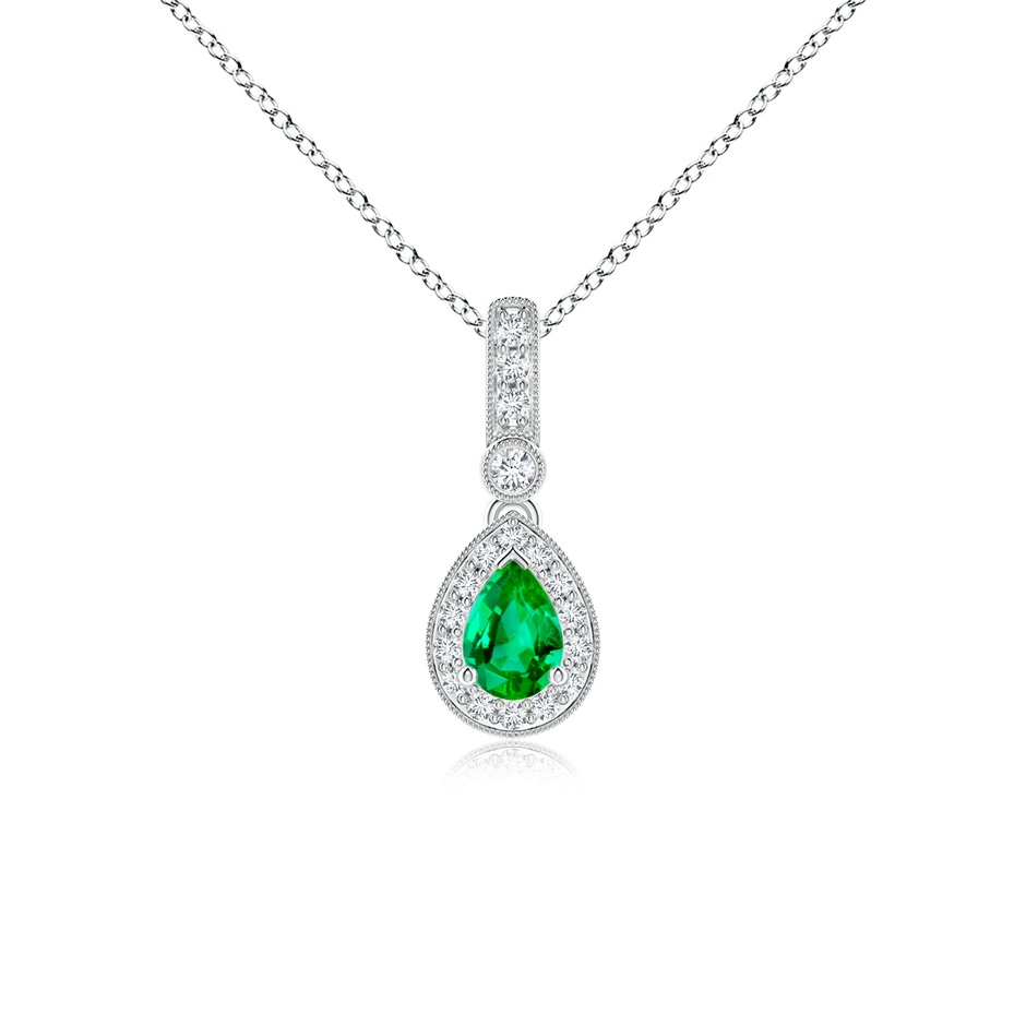 6x4mm AAA Pear-Shaped Emerald and pave Diamond Halo Pendant in White Gold 