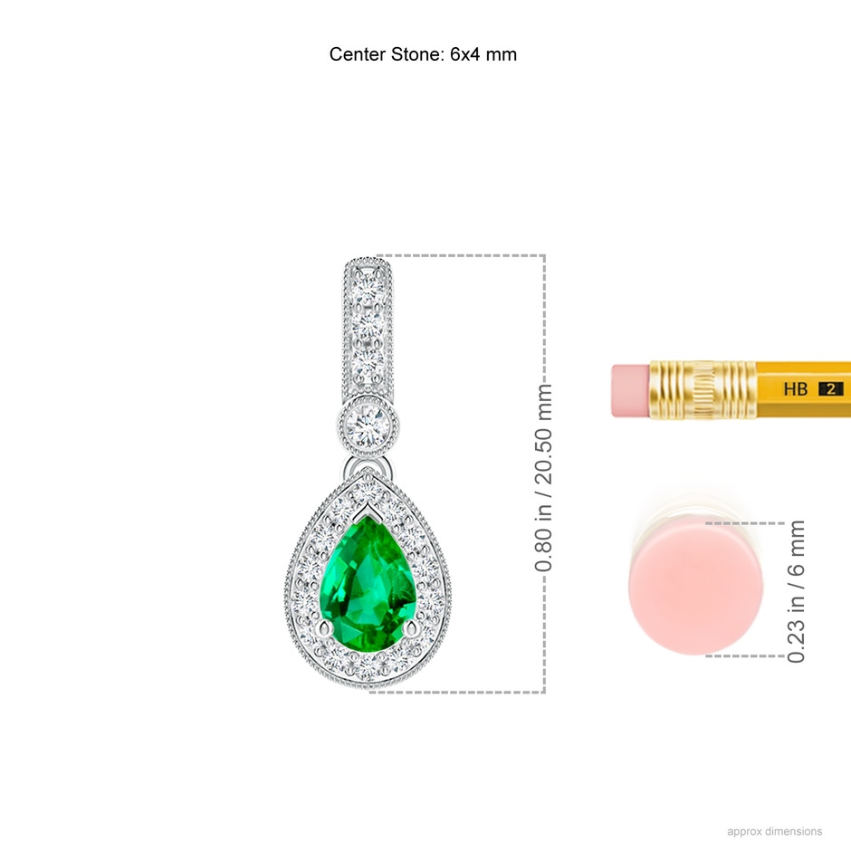 6x4mm AAA Pear-Shaped Emerald and pave Diamond Halo Pendant in White Gold ruler