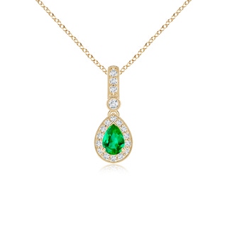 6x4mm AAA Pear-Shaped Emerald and pave Diamond Halo Pendant in Yellow Gold