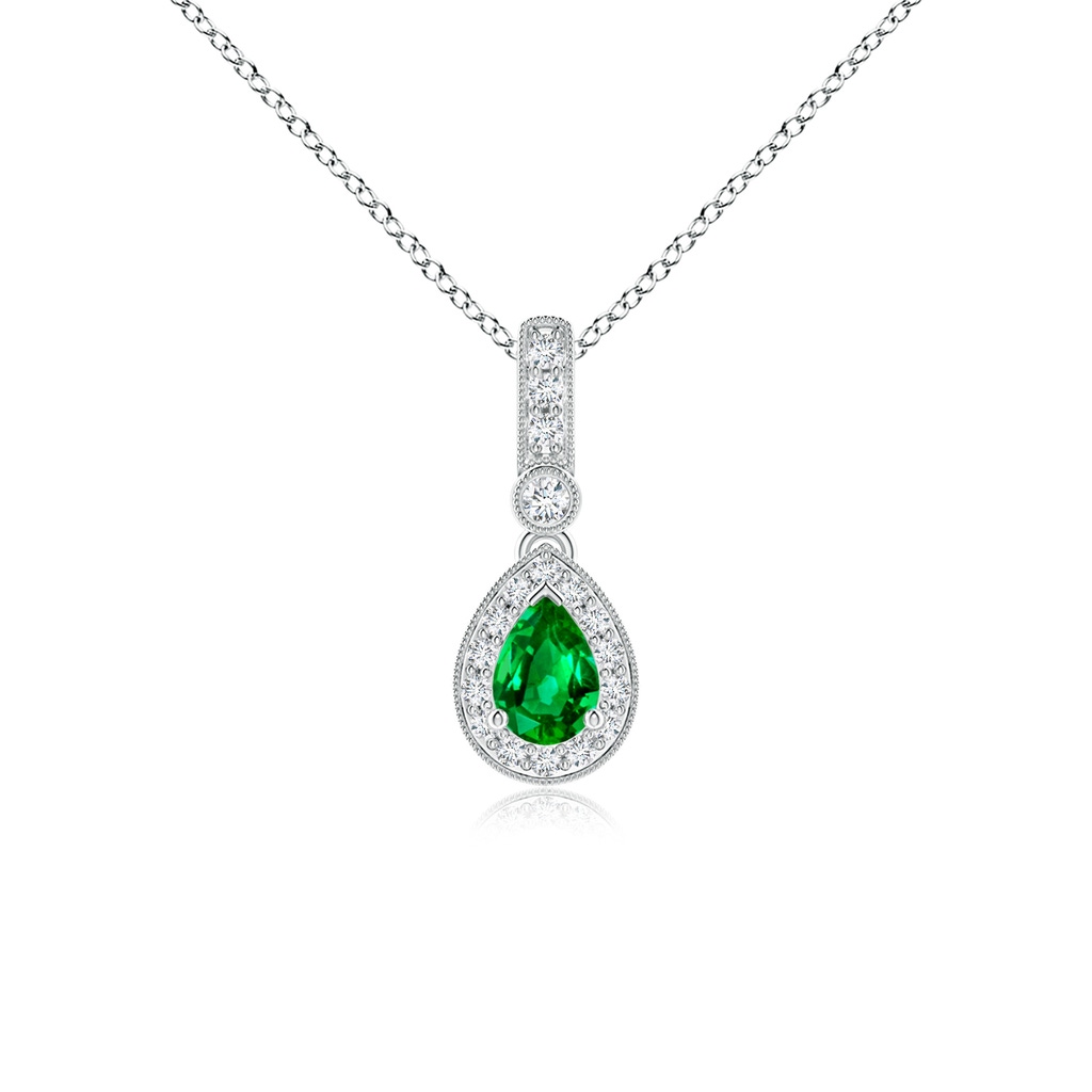 6x4mm AAAA Pear-Shaped Emerald and pave Diamond Halo Pendant in P950 Platinum