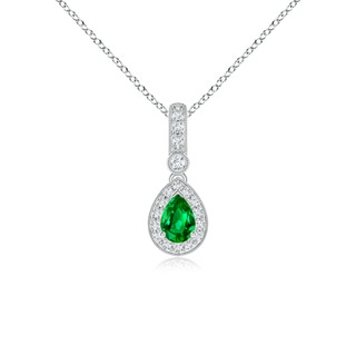 6x4mm AAAA Pear-Shaped Emerald and pave Diamond Halo Pendant in P950 Platinum