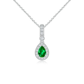 6x4mm Lab-Grown Pear-Shaped Emerald and pave Diamond Halo Pendant in P950 Platinum