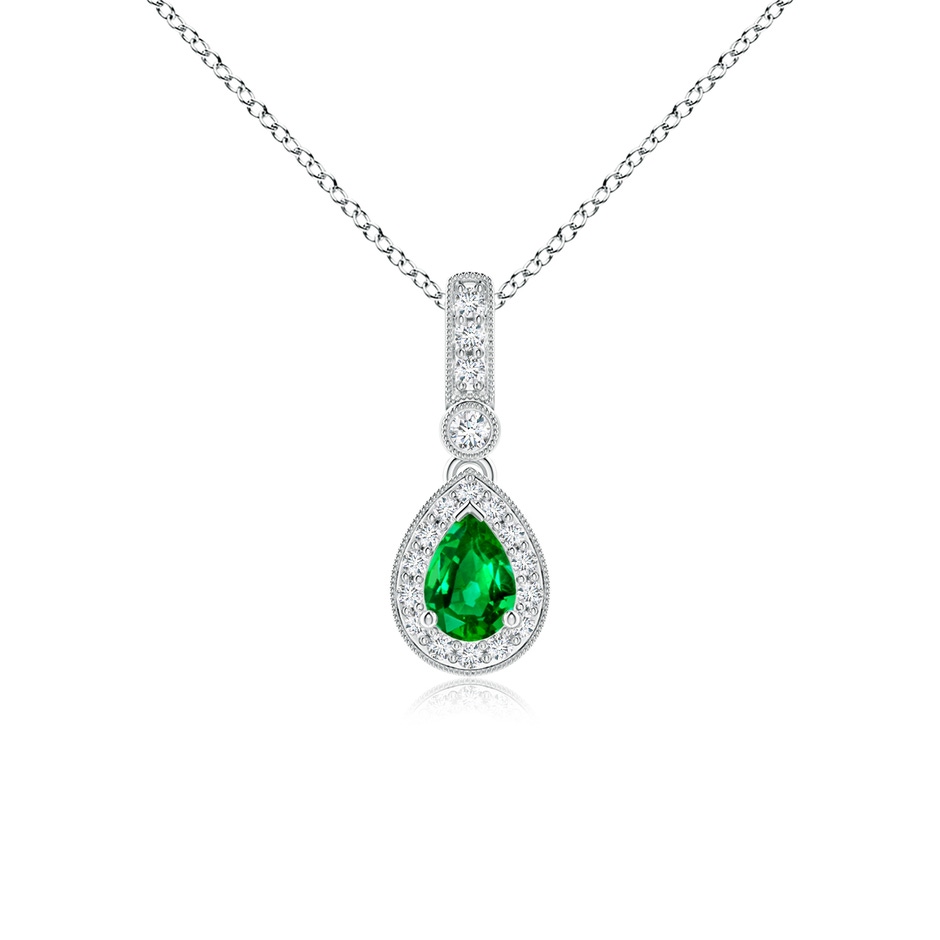 6x4mm Lab-Grown Pear-Shaped Emerald and pave Diamond Halo Pendant in P950 Platinum 