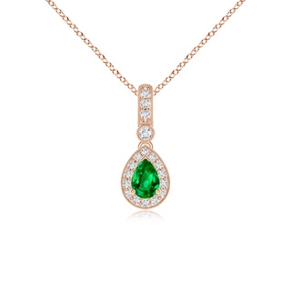 6x4mm Lab-Grown Pear-Shaped Emerald and pave Diamond Halo Pendant in Rose Gold