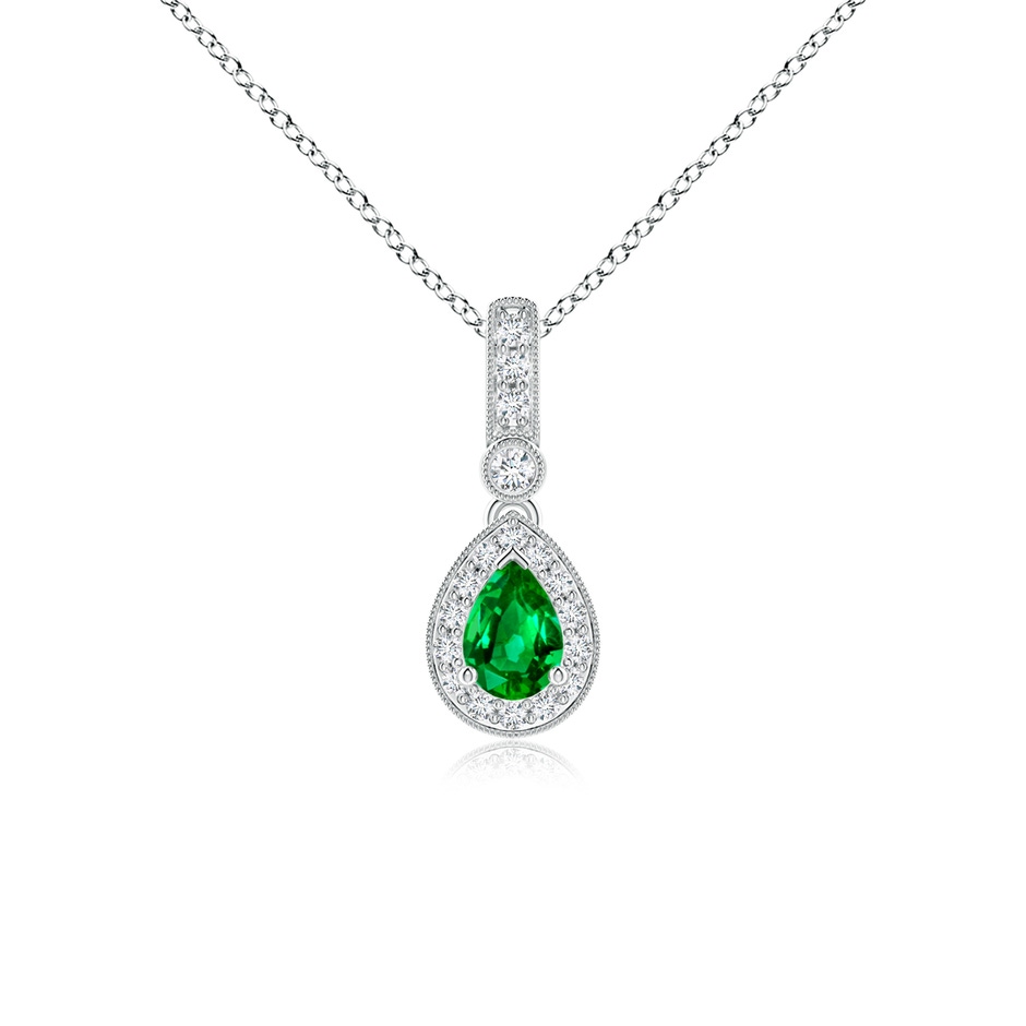 6x4mm Lab-Grown Pear-Shaped Emerald and pave Diamond Halo Pendant in White Gold 