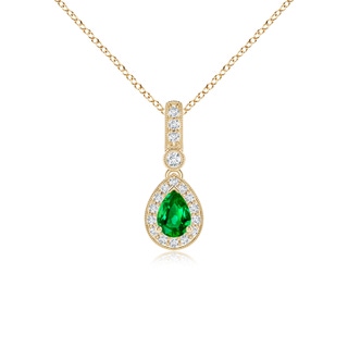 6x4mm AAAA Pear-Shaped Emerald and pave Diamond Halo Pendant in Yellow Gold