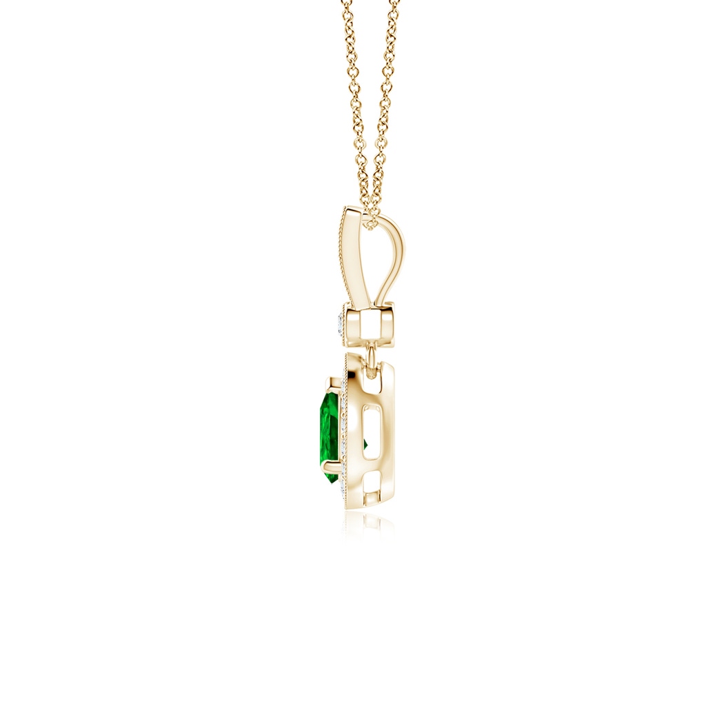 6x4mm AAAA Pear-Shaped Emerald and pave Diamond Halo Pendant in Yellow Gold Side-1