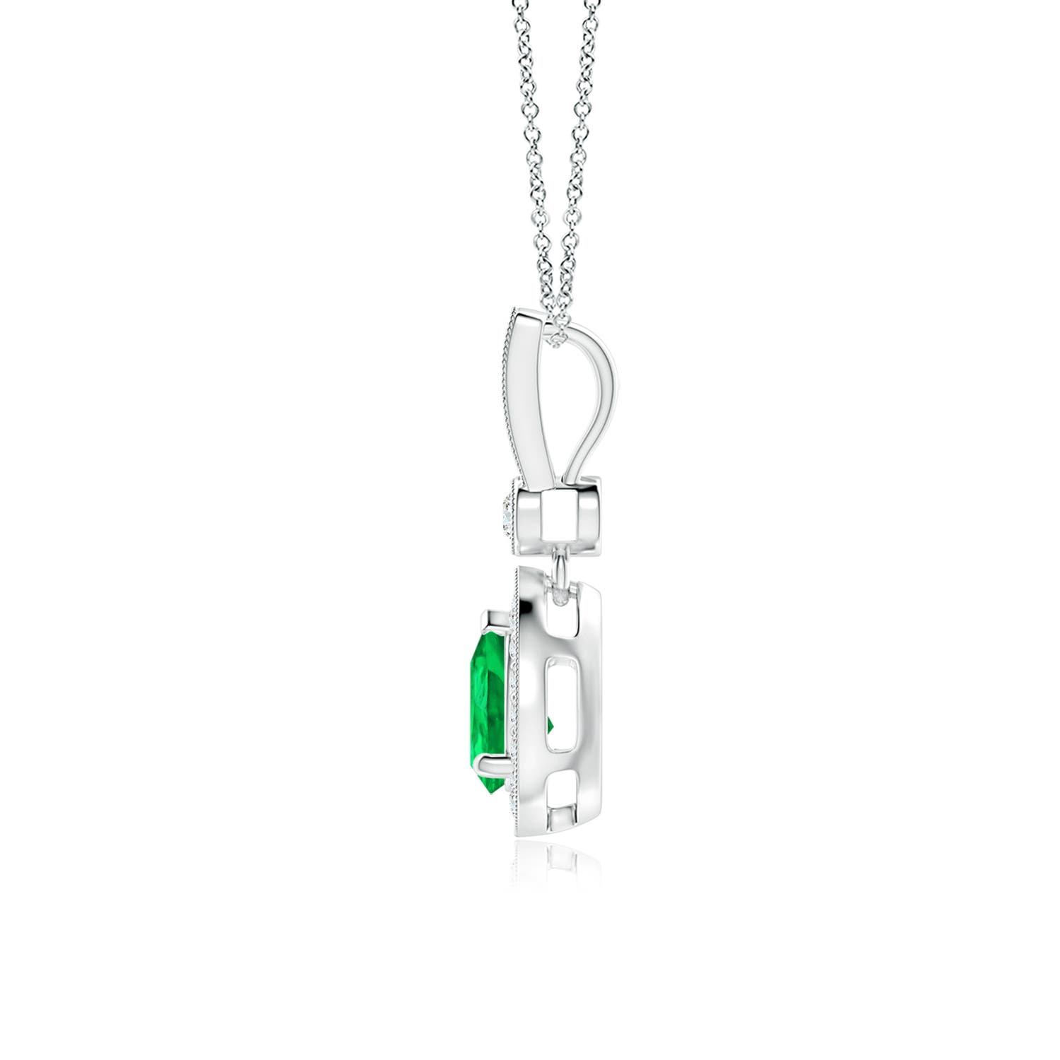 7x5mm AAA Pear-Shaped Emerald and pave Diamond Halo Pendant in P950 Platinum
