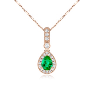 7x5mm AAA Pear-Shaped Emerald and pave Diamond Halo Pendant in Rose Gold