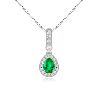 7x5mm AAA Pear-Shaped Emerald and pave Diamond Halo Pendant in White Gold