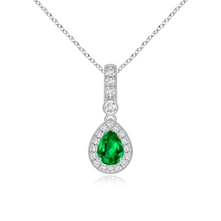 7x5mm AAAA Pear-Shaped Emerald and pave Diamond Halo Pendant in P950 Platinum