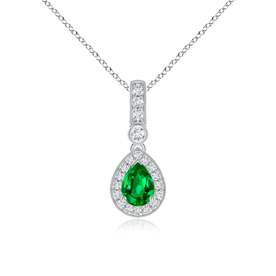 7x5mm AAAA Pear-Shaped Emerald and pave Diamond Halo Pendant in P950 Platinum 