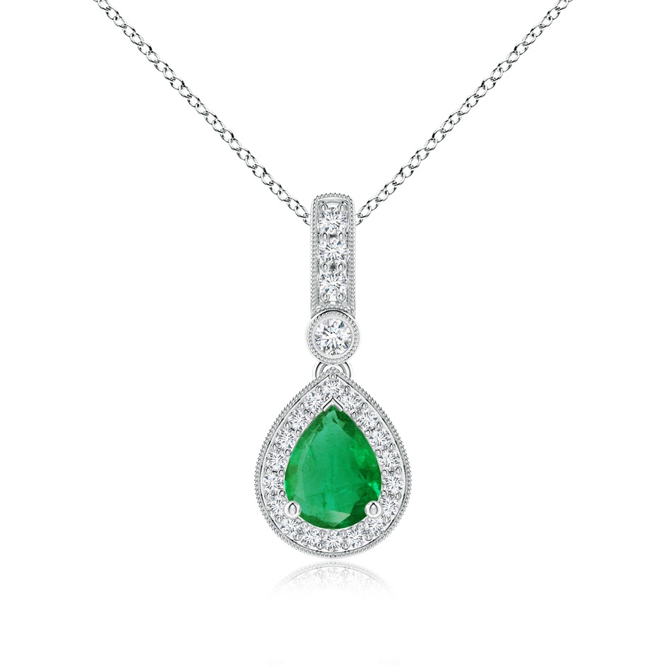 8x6mm AA Pear-Shaped Emerald and pave Diamond Halo Pendant in White Gold 
