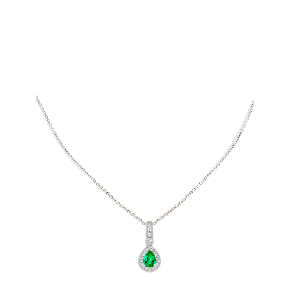 8x6mm AAA Pear-Shaped Emerald and pave Diamond Halo Pendant in White Gold body-neck