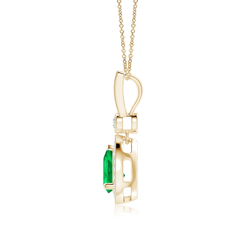 8x6mm AAA Pear-Shaped Emerald and pave Diamond Halo Pendant in Yellow Gold side-1