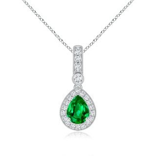 8x6mm Lab-Grown Pear-Shaped Emerald and pave Diamond Halo Pendant in P950 Platinum