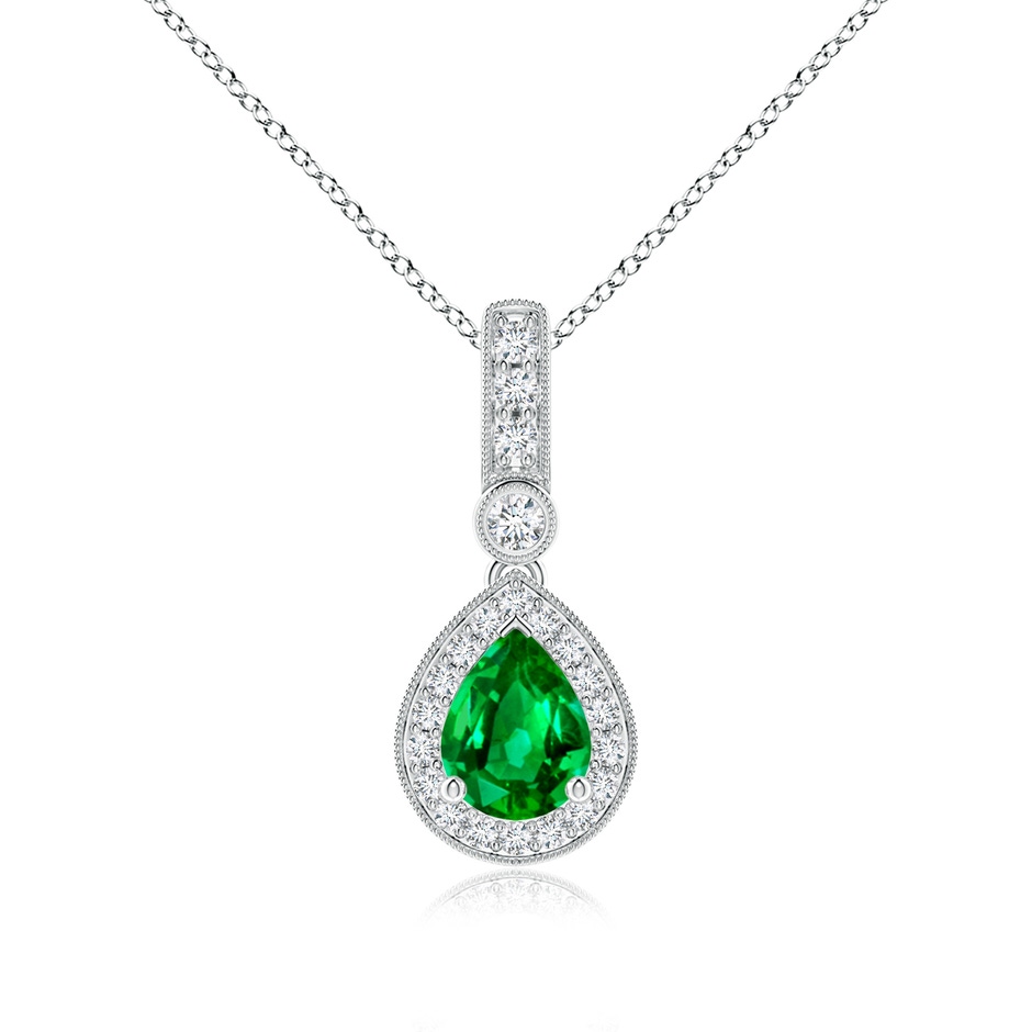 8x6mm Lab-Grown Pear-Shaped Emerald and pave Diamond Halo Pendant in P950 Platinum 