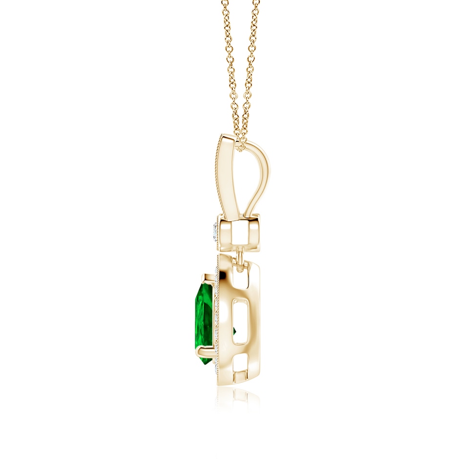 8x6mm Lab-Grown Pear-Shaped Emerald and pave Diamond Halo Pendant in Yellow Gold side-1