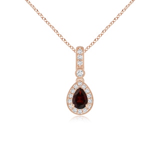 6x4mm A Pear-Shaped Garnet and pave Diamond Halo Pendant in Rose Gold