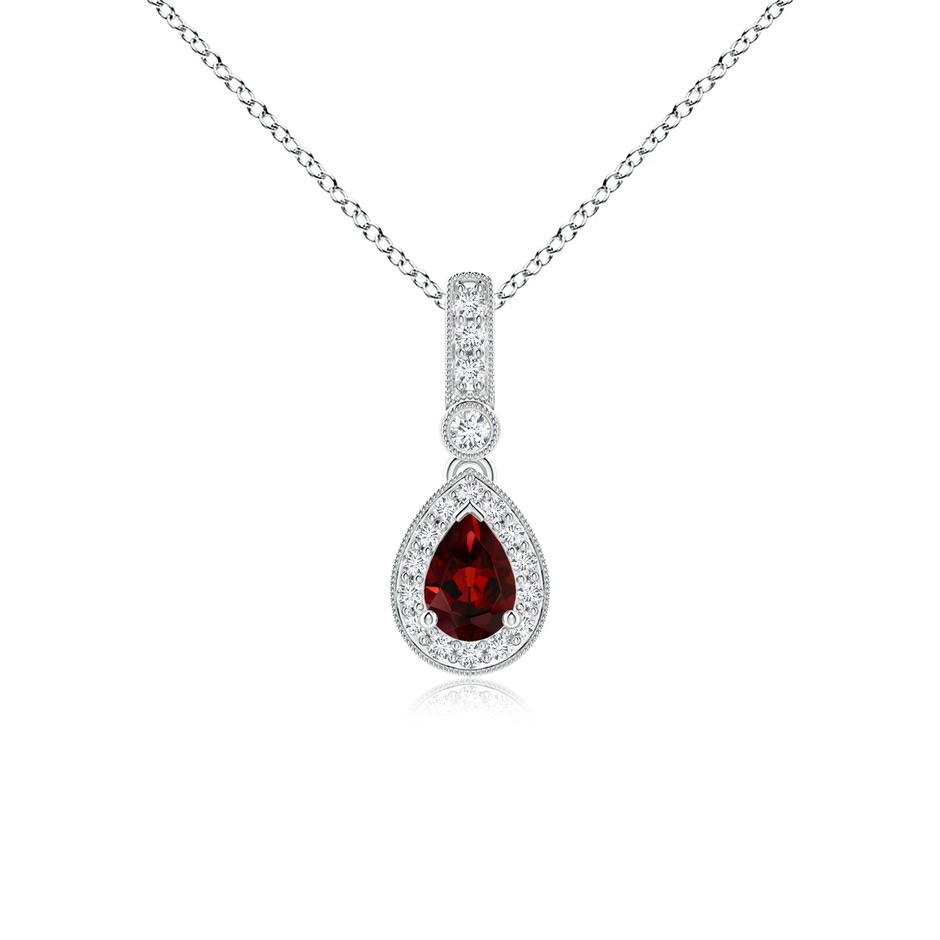 6x4mm AAA Pear-Shaped Garnet and pave Diamond Halo Pendant in P950 Platinum 