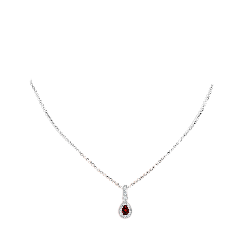 6x4mm AAA Pear-Shaped Garnet and pave Diamond Halo Pendant in P950 Platinum body-neck