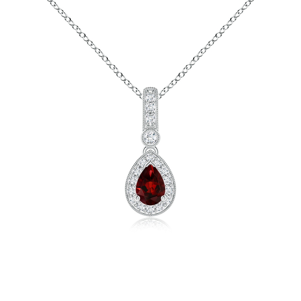 6x4mm AAA Pear-Shaped Garnet and pave Diamond Halo Pendant in White Gold