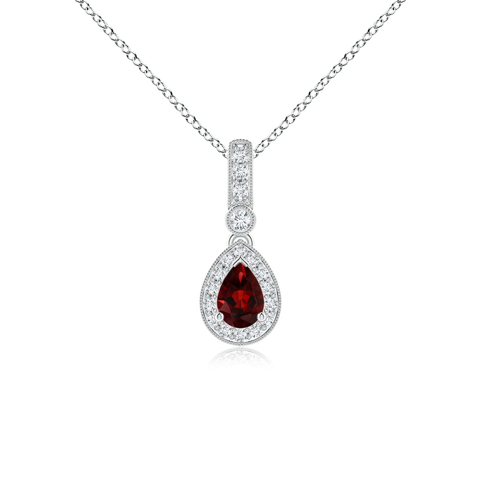 6x4mm AAA Pear-Shaped Garnet and pave Diamond Halo Pendant in White Gold 