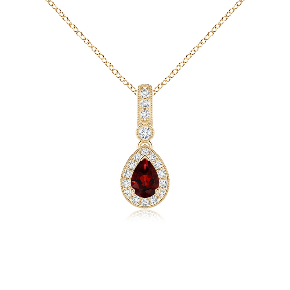 6x4mm AAA Pear-Shaped Garnet and pave Diamond Halo Pendant in Yellow Gold 
