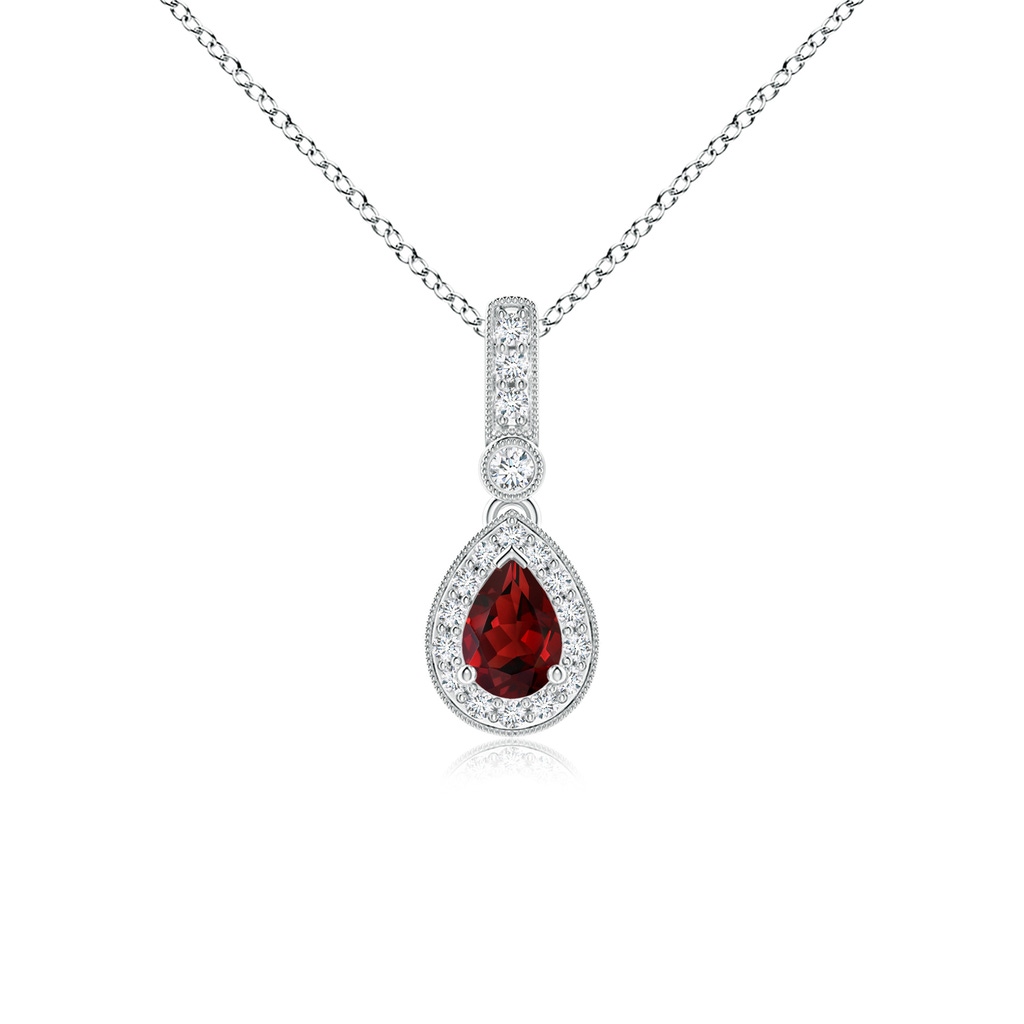 6x4mm AAAA Pear-Shaped Garnet and pave Diamond Halo Pendant in P950 Platinum