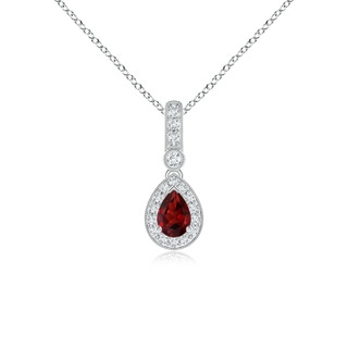 6x4mm AAAA Pear-Shaped Garnet and pave Diamond Halo Pendant in White Gold
