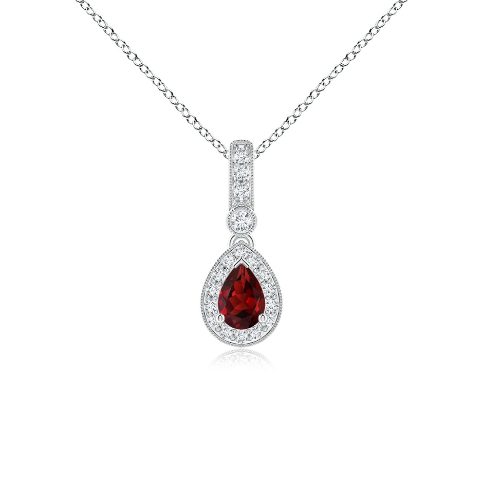 6x4mm AAAA Pear-Shaped Garnet and pave Diamond Halo Pendant in White Gold 