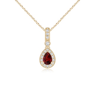 6x4mm AAAA Pear-Shaped Garnet and pave Diamond Halo Pendant in Yellow Gold