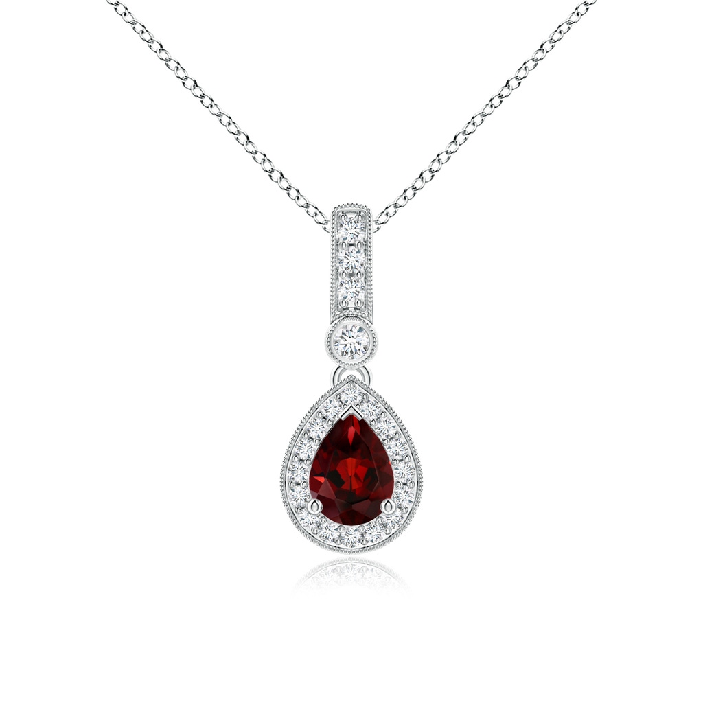 7x5mm AAA Pear-Shaped Garnet and pave Diamond Halo Pendant in White Gold