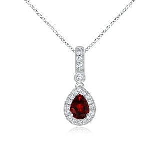 7x5mm AAA Pear-Shaped Garnet and pave Diamond Halo Pendant in White Gold