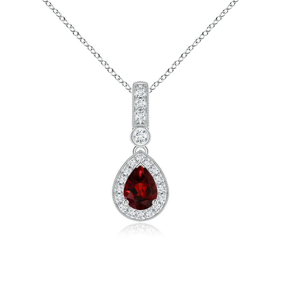 7x5mm AAA Pear-Shaped Garnet and pave Diamond Halo Pendant in White Gold 