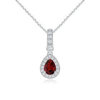7x5mm AAAA Pear-Shaped Garnet and pave Diamond Halo Pendant in P950 Platinum
