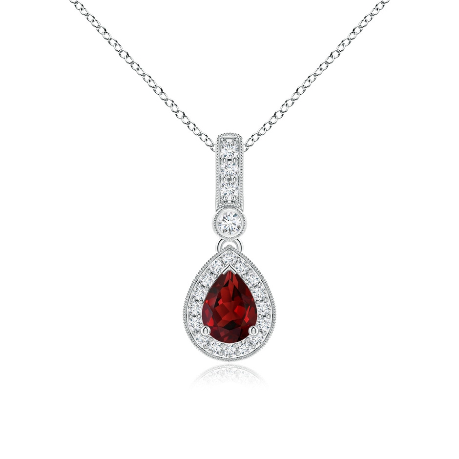 7x5mm AAAA Pear-Shaped Garnet and pave Diamond Halo Pendant in P950 Platinum 