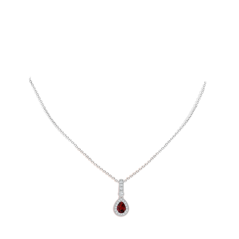 7x5mm AAAA Pear-Shaped Garnet and pave Diamond Halo Pendant in P950 Platinum body-neck