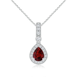 8x6mm AAAA Pear-Shaped Garnet and pave Diamond Halo Pendant in P950 Platinum