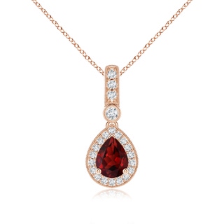 8x6mm AAAA Pear-Shaped Garnet and pave Diamond Halo Pendant in Rose Gold