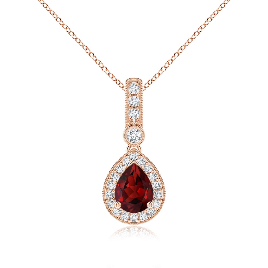 8x6mm AAAA Pear-Shaped Garnet and pave Diamond Halo Pendant in Rose Gold 