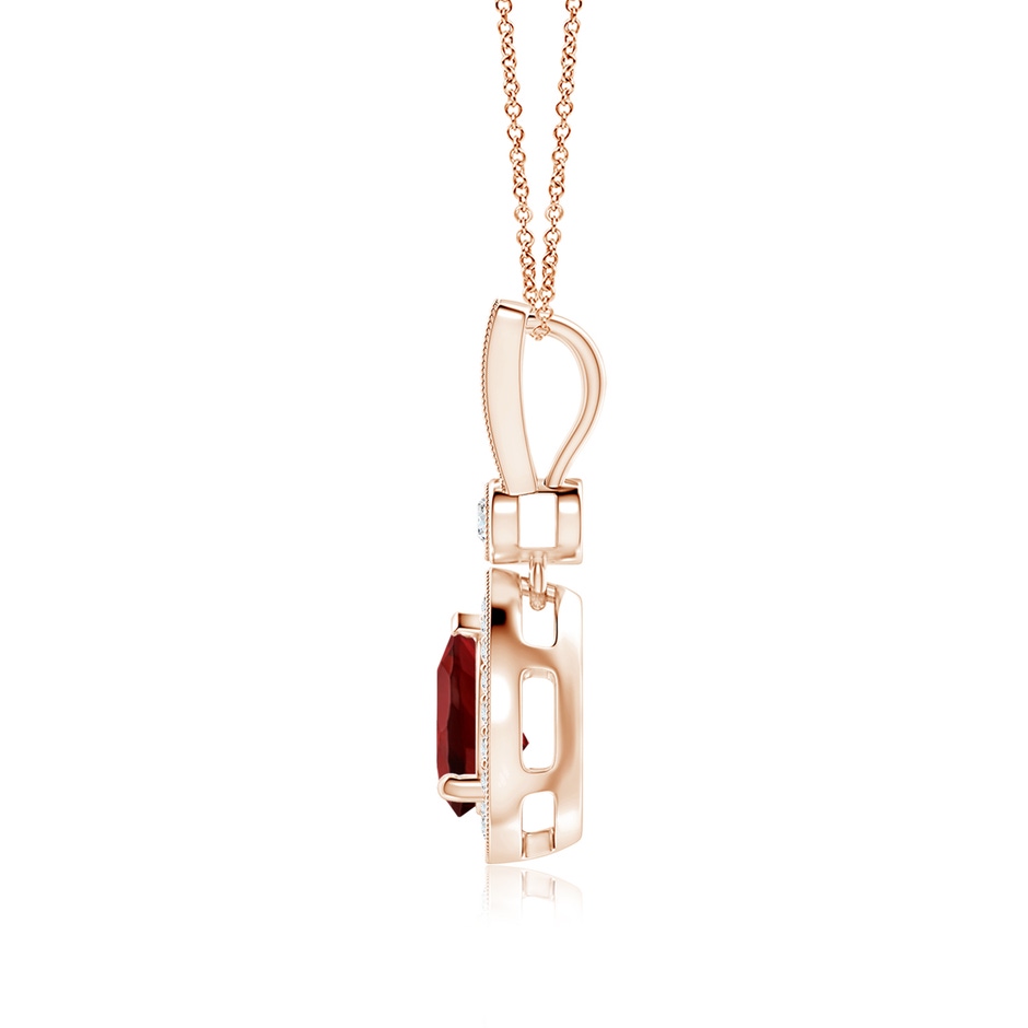 8x6mm AAAA Pear-Shaped Garnet and pave Diamond Halo Pendant in Rose Gold side-1