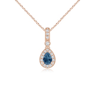 6x4mm A Pear-Shaped London Blue Topaz and pave Diamond Halo Pendant in Rose Gold