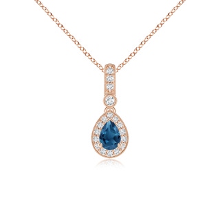 6x4mm AA Pear-Shaped London Blue Topaz and pave Diamond Halo Pendant in Rose Gold