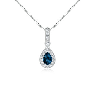 6x4mm AAAA Pear-Shaped London Blue Topaz and pave Diamond Halo Pendant in P950 Platinum