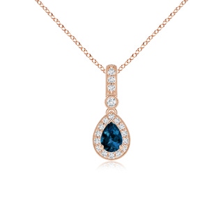 6x4mm AAAA Pear-Shaped London Blue Topaz and pave Diamond Halo Pendant in Rose Gold